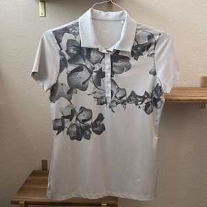 Puma Golf small grey beige black floral abstract polo